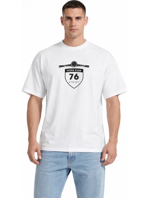 Camblys Unisex Kadın Erkek Motor Logo Ön Baskılı Oversize Kalın Kumaş Bol Kesim Pamuklu T-Shirt