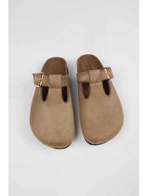 No Miento Merida Kadın Vegan Deri Tokalı Vizon Sabo Terlik