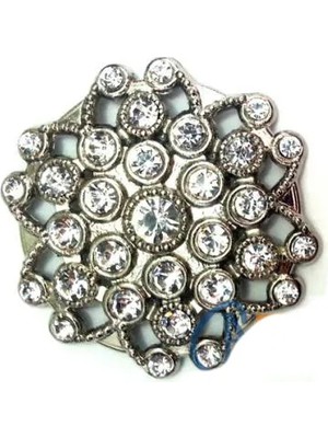 Zenvia Taşlı Yuvarlak Broş, Sandık Süsü 4,5 cm - Nikel, 10 Adet