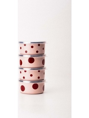 Emaylabxpeppythings Cherry Emaye 4’lü Kapaklı Kase Çerezlik, Kahvaltılık, Reçellik, Zeytinlik, Sunumluk Seti 8cm 200 ml