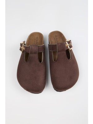 No Miento Merida Kadın Vegan Deri Tokalı Kahverengi Sabo Terlik