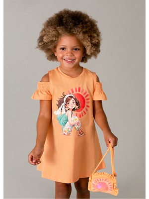 Mayoral Kız Çocuk Omuz Yırtmaçlı 2 Parça Elbise ve Çanta 3941 Turuncu
