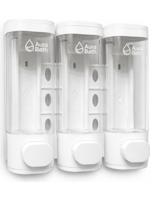 Aura Bath 3’lü Duvara Monte Sabunluk Şampuan Duş Jeli Dispenseri Sızdırmaz Organizer 3X300ML