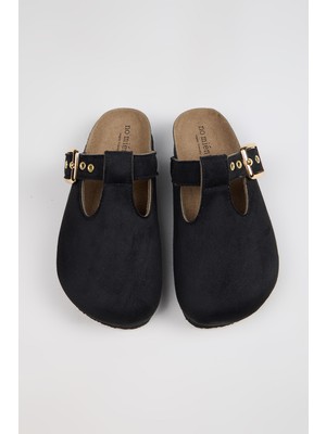 No Miento Merida Kadın Vegan Deri Tokalı Siyah Sabo Terlik