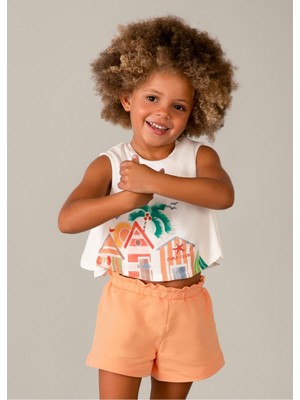 Mayoral Kız Çocuk Kolsuz Püskül Detaylı 2 Parça Alt-Üst  Şort Takım 3228 Turuncu