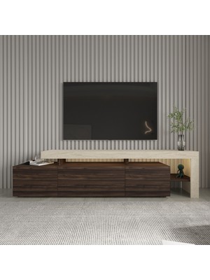İnarch Dizayn Beliz Modern LED Işıklı 3 Kapaklı, Raflı Tv Sehpası – 192 cm