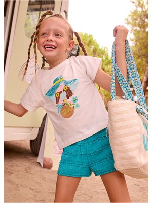 Mayoral Kız Çocuk 2 Parça Alt-Üst Fırfırlı Şort Takım 3231 Mavi