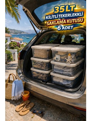 Loremp 6 Adet 35 Lt Kilitli Tekerlekli Saklama Kutusu Şeffaf Antrasit Kapaklı Depolama Seti