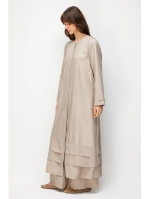 Micca Crocodıle Özel Desen Soft Kumaş Üst Beden ve Aller Kat Kat Kol ve Alt Beden Ipekçe Garni Zamansız-Taş