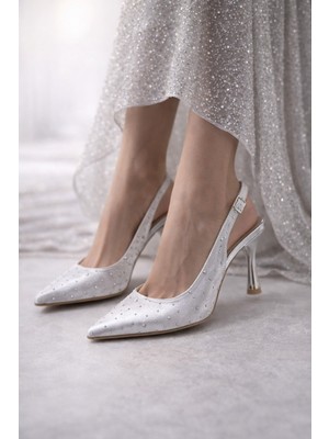 Firibu Nude Taş Detaylı Stiletto Topuklu Kadın Ayakkabı Zarif Premium Şık Slingback Modeli