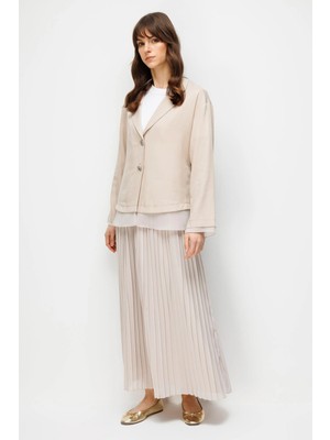 Micca %100 Doğal Lyocell Maxi Dökümlü Soft Kumaş Ceket ve Şifon Pilise Etek Kombinli Takım-Taş