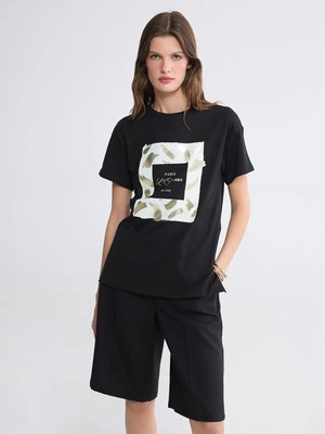 LC Waikiki Bisiklet Yaka Paris Baskılı Kadın Tişört  (S6)