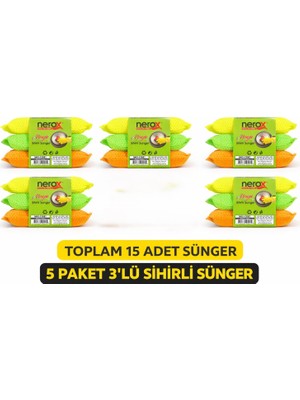 Urfakent Nerox Magic Sihirli Sünger 3'lü 5 Paket Toplam 15 Adet Çok Amaçlı Temizlik Süngeri Mutfak Bulaşık Banyo Temizlik Süngeri