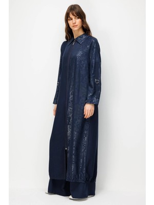 Micca Tulıp Özel Desen Soft Kumaş ve Ipekçe Garnili Cep Detaylı Zamansız Kap Ferace-Laci