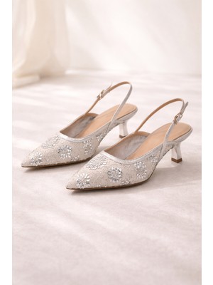 Best Cover Rosabella Kadın Pul Boncuk Işlemeli Tül Detaylı Ince Topuklu Slingback Abiye Ayakkabı
