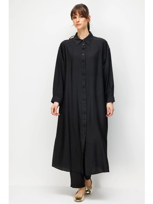 Micca Goldy %85 Lyocell Soft Kumaştan Patı Elişi Dikiş Detaylı Spor ve Zamansız Pantalon  Kombinli Takım-Siyah