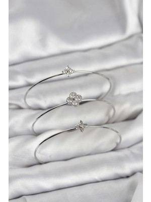 Nexgen Zirkon Taşlı Gümüş Renk Yonca Tasarım 3'lü Kadın Bileklik Kombini