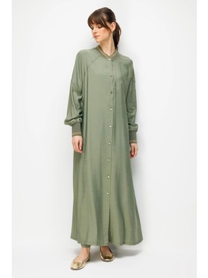 Micca Goldy %85 Lyocell Soft Kumaştan Ribana Kol ve Yaka Detaylı Spor Kap Ferace-Haki