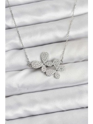 Nexgen 316L Çelik Zincir Gümüş Renk Zirkon Taşlı Kelebek Model Kadın Kolye
