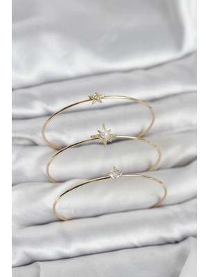 Nexgen Gold Renk Kutup Yıldızı Model Zirkon Taşlı 3'lü Kadın Bileklik Kombini