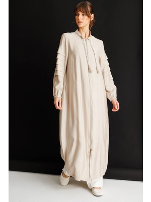 Micca Goldy %85 Lyocell Soft Kumaştan Kat Kat Aller Parçalarla Süslü Kol Elişi Kolye Detaylı Özel Ferace-Taş