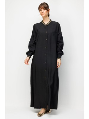 Micca Goldy %85 Lyocell Soft Kumaştan Ribana Kol ve Yaka Detaylı Spor Kap Ferace-Siyah