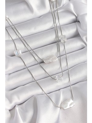 Nexgen Pirinç Gümüş Renk Ezme Inci Model Çoklu Kadın Kolye