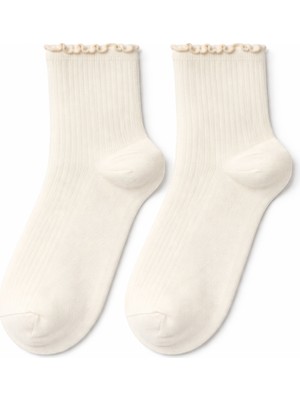 QUALITY WALKING Dikişsiz Pamuk Fırfırlı Kadın Çorap Yumuşak Dokulu Şık Tasarı