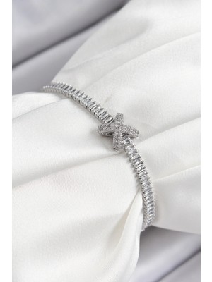 Nexgen Pirinç Zirkon Taşlı x Detaylı Su Yolu Model Gümüş Renk Asansörlü Kadın Bileklik