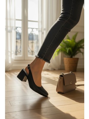 Enoch Kadın Yuvarlak Burunlu Modern Blok Topuklu Arkası Açık Günlük Şık Ayakkabı