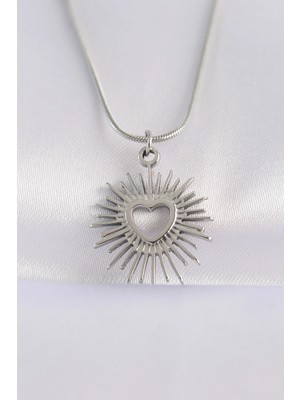 Nexgen 316L Çelik Zincir Gümüş Renk Kalp Güneşi Tasarımlı Kolye