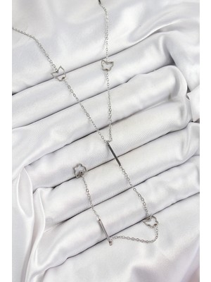 Nexgen 316L Çelik Kelebek Figürlü Y Model Gümüş Renk Kadın Kolye