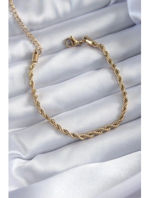 Nexgen 316L Çelik Gold Renk Burgu Zincir Model Kadın Bileklik