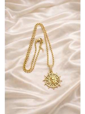 Ascera Güneş Figürlü Kolye – 316L Çelik Altın Renk Kararmayan Kadın Model