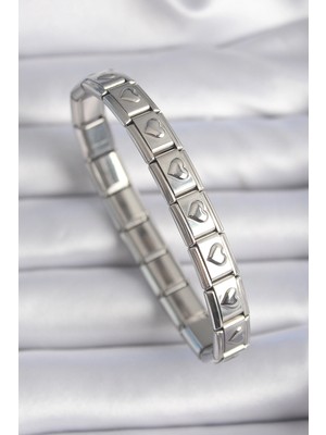 Nexgen 316L Çelik Gümüş Renk Kalp Işleme Nomination Charm Bileklik