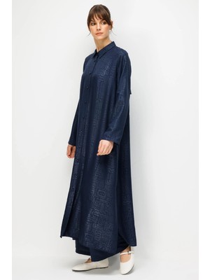 Micca Fenıx Özel Desen Soft Kumaş Beden Ipekçe Sırt Aller Detaylı Maxi Tunik ve Pantalon Kombinli Takım-Laci