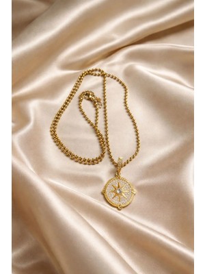 Ascera Pusula Figürlü Kolye – 316L Çelik Altın Renk Kararmayan Kadın Model