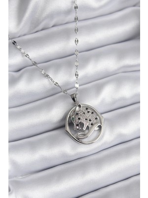 Nexgen 316L Çelik Gümüş Renk Zirkon Taşlı Jaguar Model Kadın Kolye