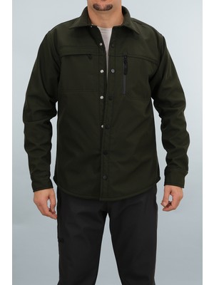 Souris Erkek Haki Slim Fit Softshell Gömlek Ceket Su Itici ve Rüzgara Dayanıklı