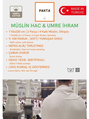 Pahta 110*220 2 Parça 4 Kat Müslin Ihram Hac Umre