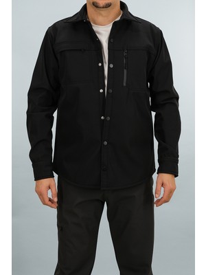 Souris Erkek Siyah Slim Fit Softshell Gömlek Ceket Su Itici ve Rüzgara Dayanıklı