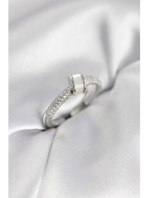 Nexgen Zirkon Taşlı Sedefli Gümüş Renk Kadın Yüzük