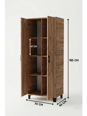 Gold Falez Çok Amaçlı 2 Kapaklı 8 Gözlü DOLAP70×45×185 Cm–kiler,mutfak,balkon ve Banyo Depolama Dolabı Atlantik