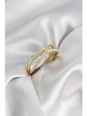 Nexgen Zirkon Taşlı Sarmal Sedefli Gold Renk Kadın Yüzük