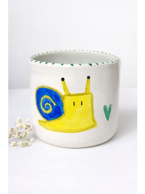 Cogo Seramik Handmade Seramik Salyangoz Figürlü Mini Saksı - 8x8 cm (Bitkisiz)