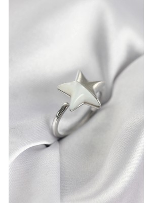 Nexgen Gümüş Renk Sedefli Yıldız Model Kadın Yüzük