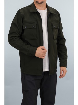 Souris Erkek Haki Lacivert Slim Fit Mevsimlik Softshell Gömlek Ceket Fermuarlı Kapaklı Çift Cepli