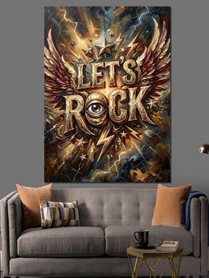 Tablomega Let's Rock Kanatlı ve Yazılı Dekoratif Kanvas - Mdf Ahşap Tablo