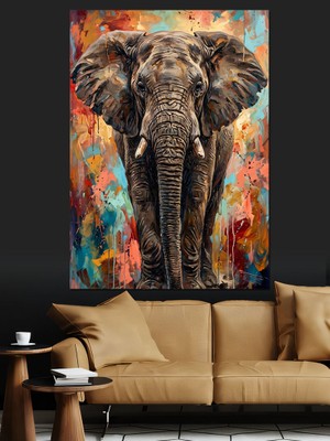 Tablomega Renkli Boya Patlamalı Heybetli Fil Dekoratif Kanvas - Mdf Ahşap Tablo