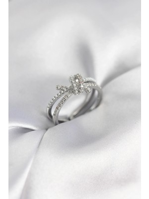 Nexgen Gümüş Renk Incili Zirkon Taşlı Düğüm Kadın Yüzük